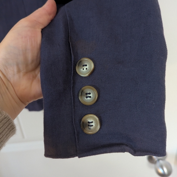 Navy Blue Single-Button 100% Linen Blazer Size Large - Picture 6 of 8